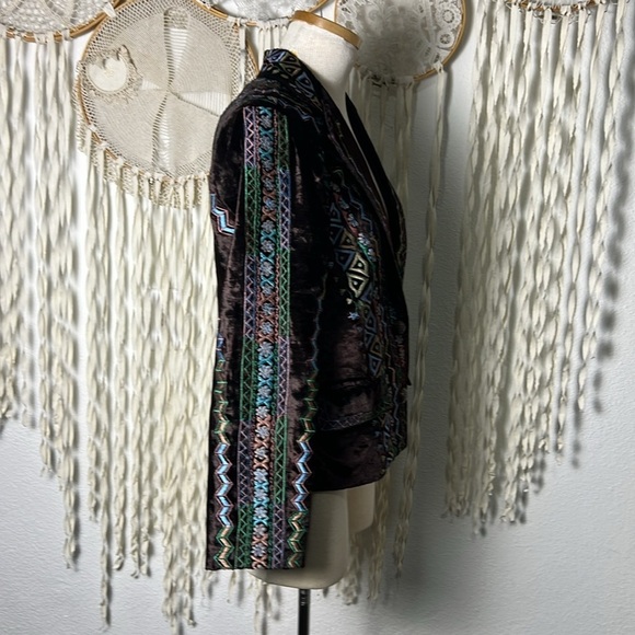 Sandy Starkman Chocolate Brown Embroidered Velvet Blazer M - Picture 2 of 12